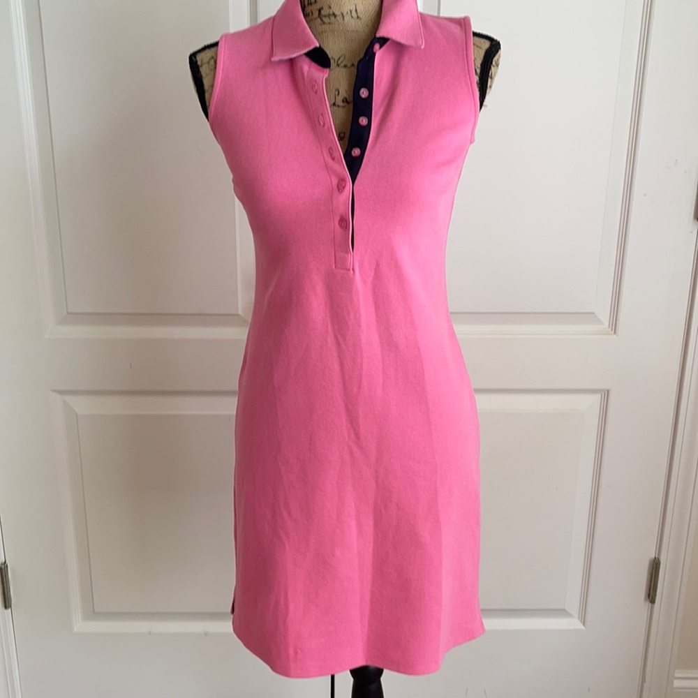 Talbots pink and navy polo dress size P petite